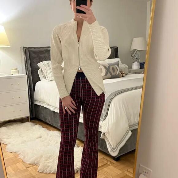 A.L.C. White Ribbed Knit Full Zip Sweater LARGE Work Quiet Luxury Designer $500 - Picture 10 of 14